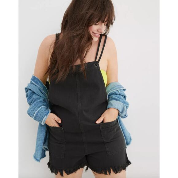 NWT Aerie Double Strap Shortall Smoked Gray Size Small Overall Shorts - Picture 1 of 12